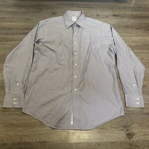 Brooks Brothers Madison Dress Shirt Mens 16/36 Blue Brown Check Non-Iron Cotton